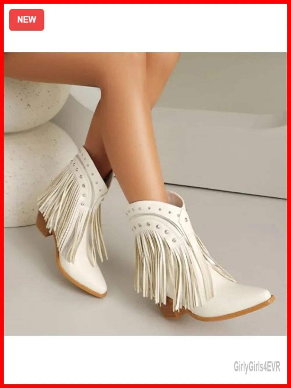 Women's Fringe Cowgirl Ankle Booties PU Leather Pointed Toe Western Boots with